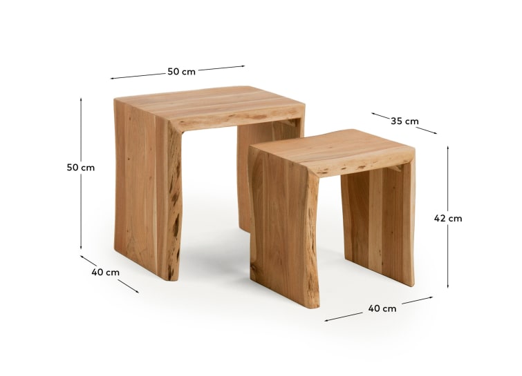 Lomiri set of 2 nesting side tables in solid acacia wood with bleached finish 50 x 42cm/34 x 42cm - sizes