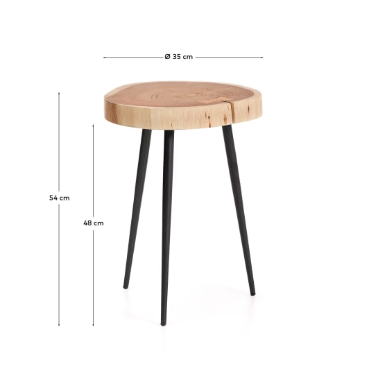 Tanive side table in solid acacia wood with bleached finish and black steel legs Ø35cm - sizes