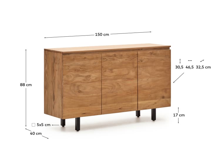 Uxue 3-door sideboard in solid acacia wood with bleached finish 150 x 88cm - sizes
