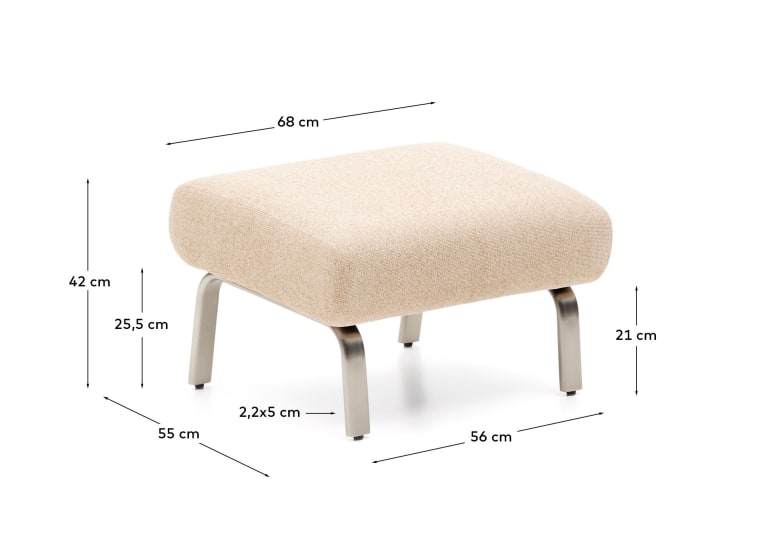Amsen light brown footrest with brushed stainless steel legs 68 x 55 cm - sizes