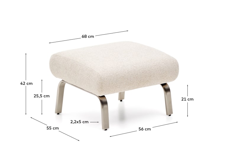Amsen beige footrest with brushed stainless steel legs 68 x 55 cm - sizes