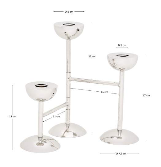 Nirela triple stainless steel candle holder 22cm - sizes