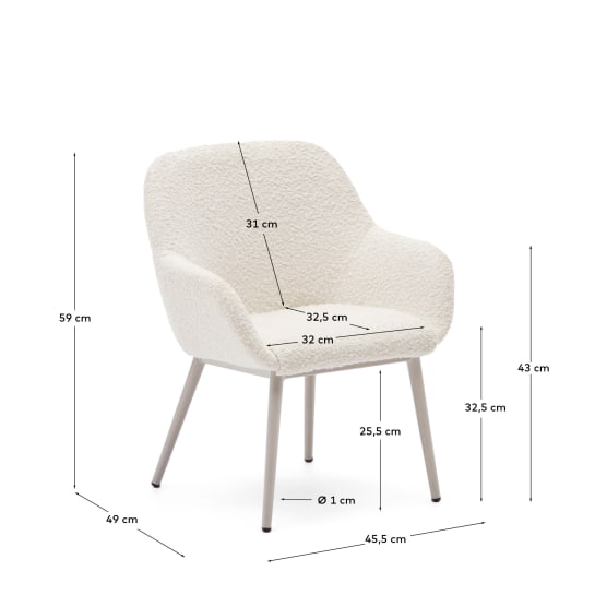 Konna children's chair in white bouclé with steel legs and a beige finish - sizes