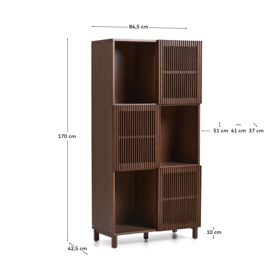 Beyla shelf unit in ash veneer and solid ash wood with walnut finish 84.5 x 170cm FSC 100% - sizes