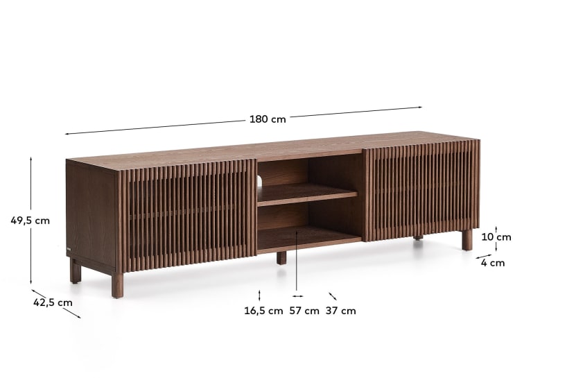 Beyla TV stand in ash veneer and solid ash wood with walnut finish 180 x 49.5cm FSC 100% - sizes