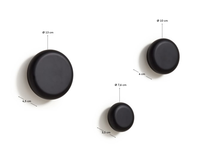 Nadue set of 3 solid beech wood wall hooks with a black finish - sizes