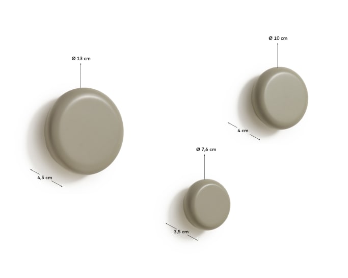 Nadue set of 3 solid beech wood wall hooks with a grey finish - sizes