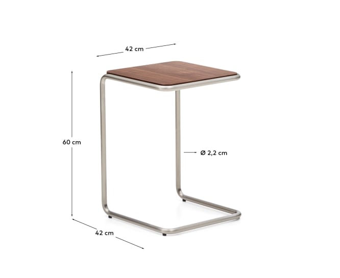 Tarsel side table in FSC 100% walnut veneer with brushed stainless steel structure 42 x 60cm - sizes