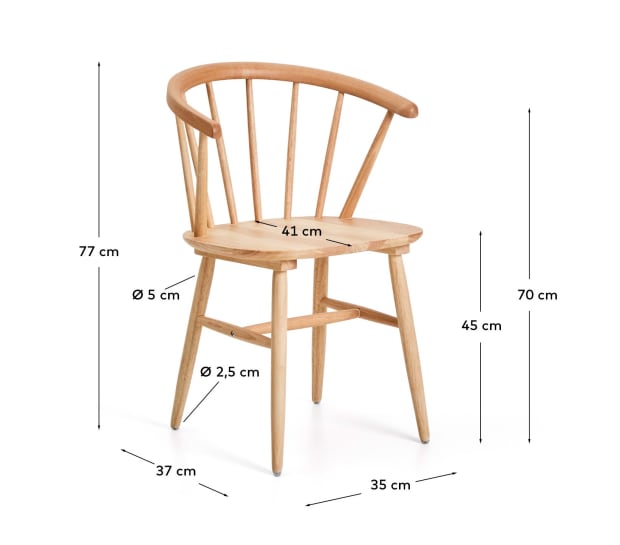 Καρέκλα Trise, μασίφ ξύλο καουτσούκ DM και λάκα σε φυσικό φινίρισμα - μεγέθη