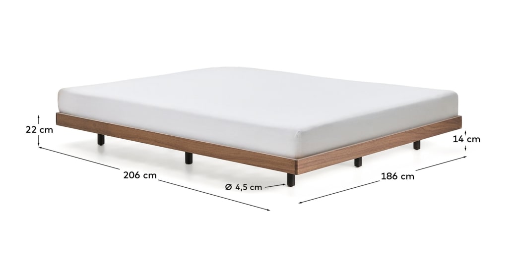 Norlen bed base in walnut veneer with dark finish for 180 x 200cm mattress FSC 100% - sizes