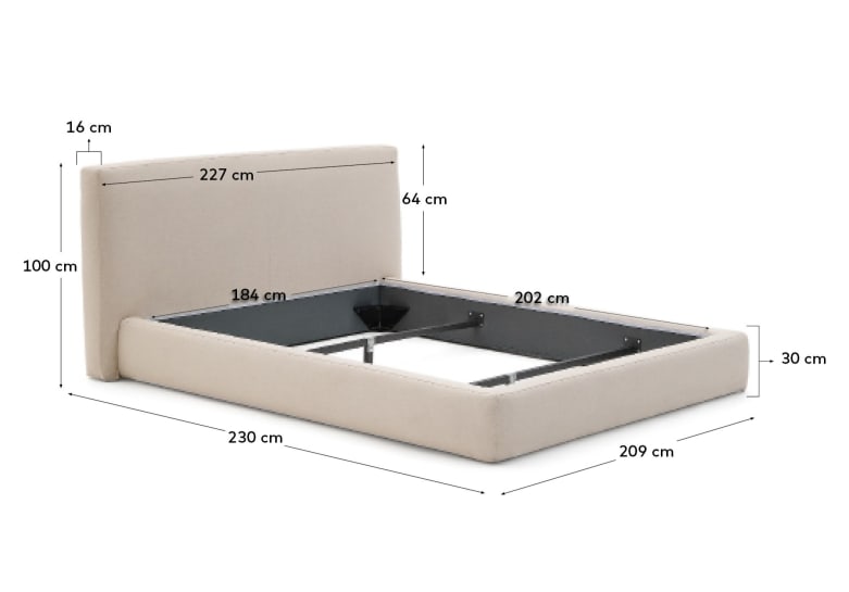 Beige Blok bed with removable covers for 180 x 200 cm mattress FSC Mix Credit - sizes