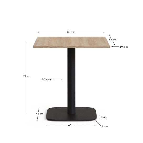 Dina table in natural finish melamine with metal leg in a painted black finish, 70 x 70 x 70 cm - sizes