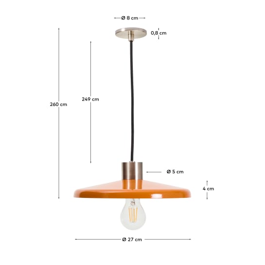 Nuvira ceiling lamp in light grey brushed metal with orange lampshade - sizes