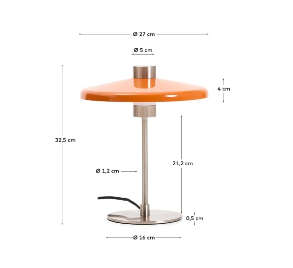 Nuvira table lamp in light grey brushed metal and orange lampshade - sizes