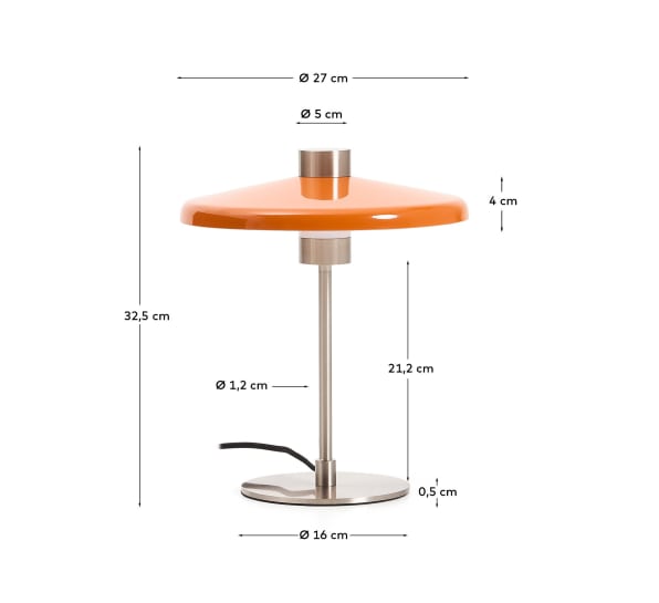 Nuvira table lamp in light grey brushed metal and orange lampshade UK adaptor - sizes