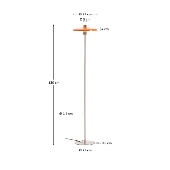 Nuvira floor lamp in light grey brushed metal and orange lampshade UK adaptor - sizes