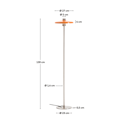 Nuvira floor lamp in light grey brushed metal and orange lampshade - sizes