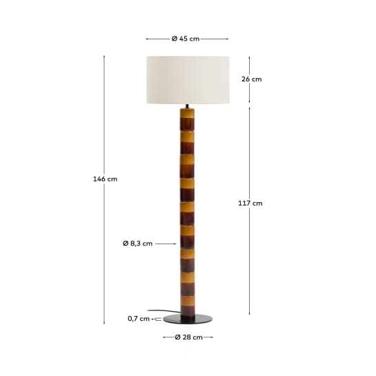 Mavran floor lamp with brown and mustard ceramic base and cotton lampshade UK adaptor - sizes