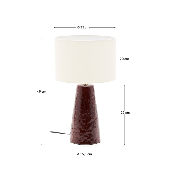 Drava table lamp in burgundy ceramic with cotton shade - sizes