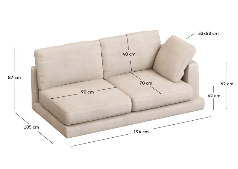 Gala sofa module 3-seater right beige - sizes