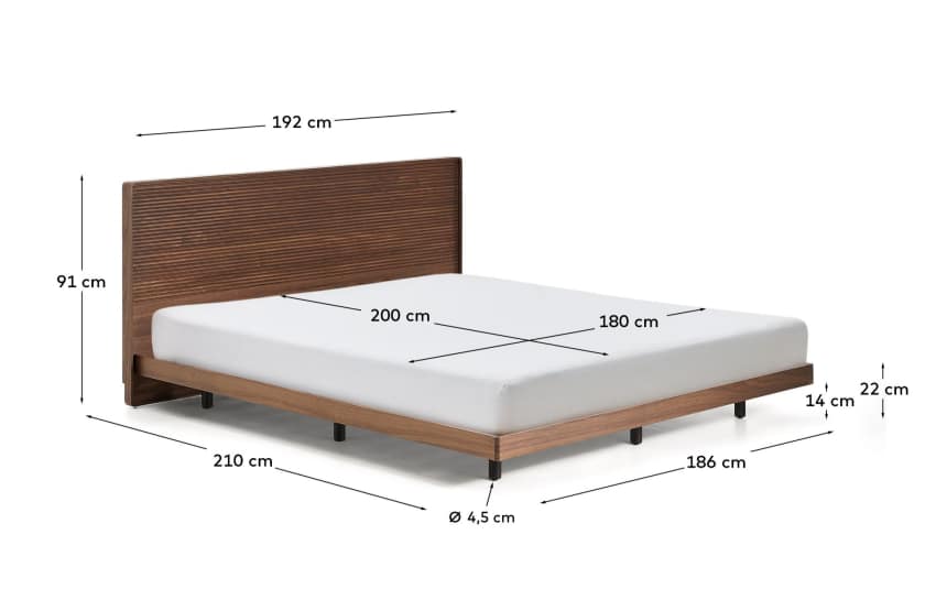 Norlen bed walnut veneer with dark finish and LED light for 180 x 200 cm mattress FSC Mix Credit UK adapter - sizes