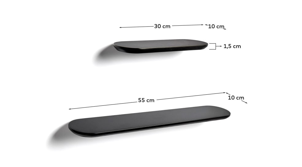 Arely set of 2 MDF shelves with black lacquer finish 35 cm/55 cm - sizes