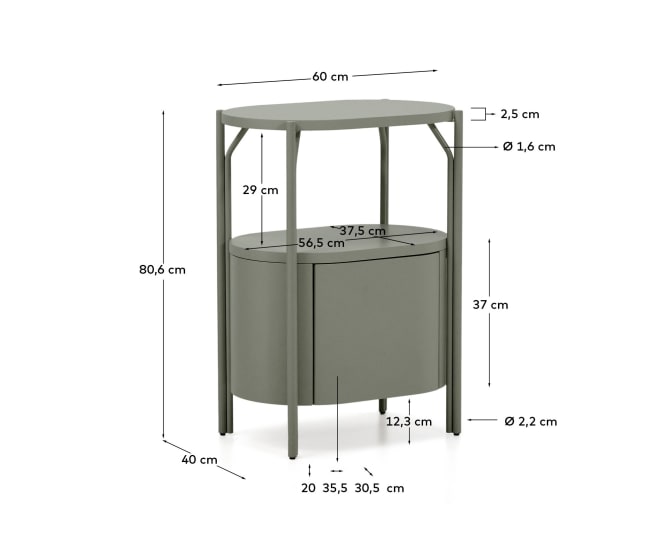 Arely bathroom vanity unit with steel structure and green lacquered MDF 60 x 40cm - sizes
