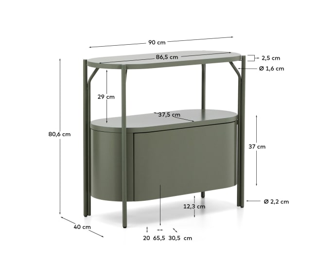 Arely bathroom vanity unit with steel structure and green lacquered MDF 90 x 40cm - sizes
