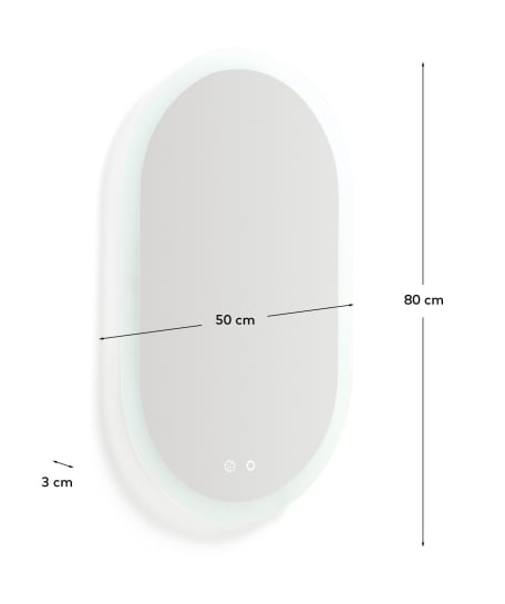 Mervi oval bathroom mirror with LED light and anti-fog 80 x 50cm - sizes