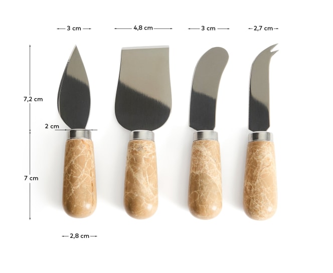 Adoma set of 4 cheese knives in beige marble and stainless steel - sizes