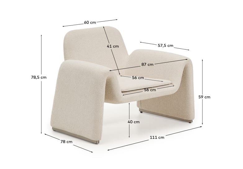 Melvia beige chenille armchair - sizes