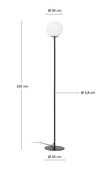 Φωτιστικό δαπέδου Brisia από μέταλλο με μαύρο φινίρισμα και 1 σφαίρα από γυαλί Ø20 εκ. - μεγέθη
