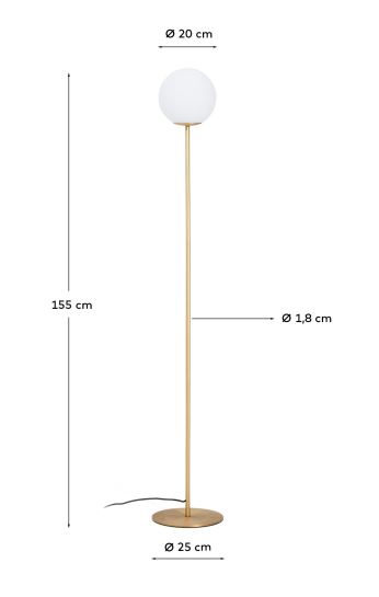 Brisia metal floor lamp with brushed brass finish and 1 frosted glass ball Ø25cm - sizes