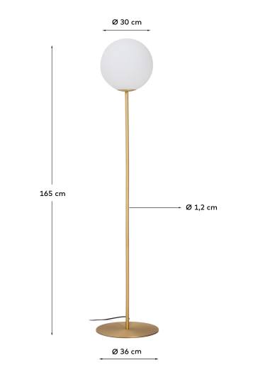 Brisia metal floor lamp with brushed brass finish and 1 frosted glass ball Ø30cm - sizes