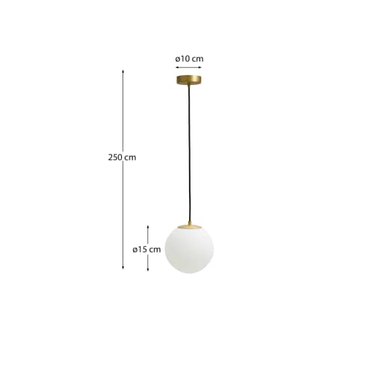 Brisia metal ceiling lamp with brushed brass finish and 1 frosted glass ball Ø15cm - sizes