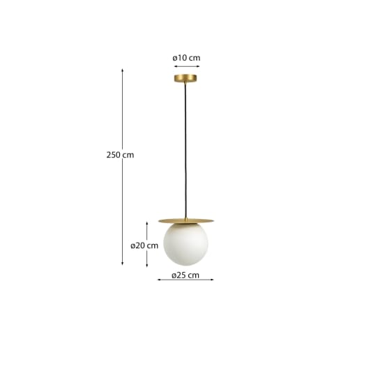 Brisia metal ceiling lamp with brushed brass finish and 1 frosted glass ball Ø20cm - sizes