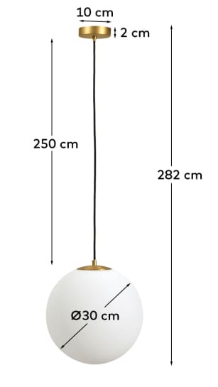 Brisia metal ceiling lamp with brushed brass finish and 1 frosted glass ball Ø30cm - sizes
