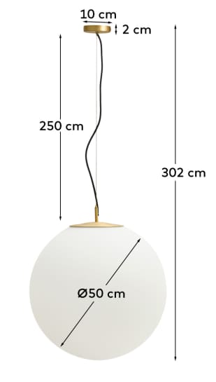 Brisia metal ceiling lamp with brushed brass finish and 1 frosted glass ball Ø50cm - sizes