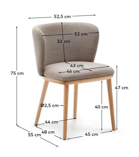 Καρέκλα Ciselia chenille καφέ και μασίφ ξύλο φλαμουριάς με φυσικό φινίρισμα FSC Mix Credit - μεγέθη
