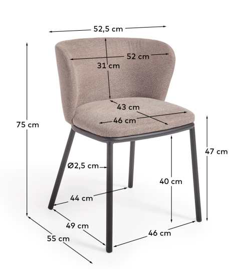 Καρέκλα Ciselia, ανοιχτό καφέ chenille, ατσάλινα πόδια με μαύρο φινίρισμα FSC Mix Credit - μεγέθη