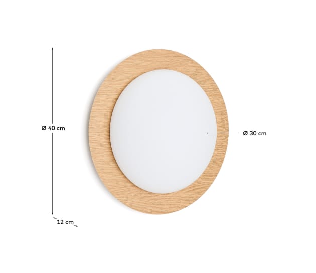 Plafon Novae de aço escovado efeito madeira clara e vidro fosco Ø 40 cm - tamanhos