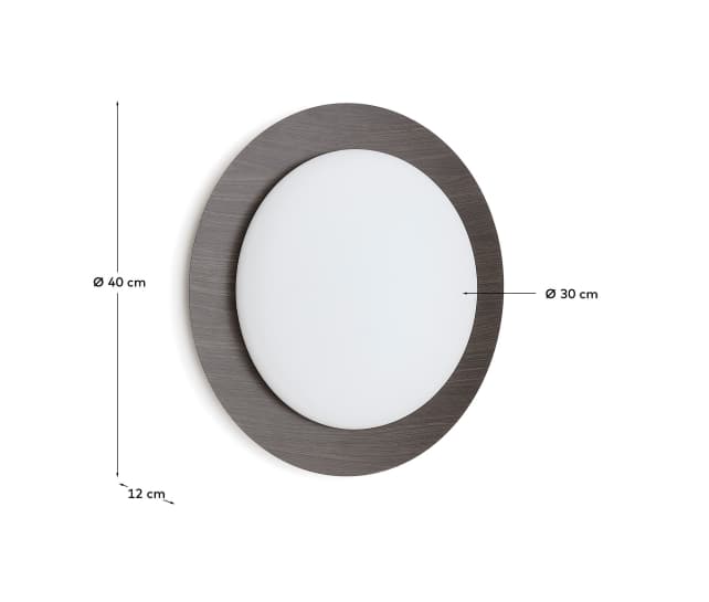 Novae ceiling lamp in dark wood-effect brushed steel and frosted glass Ø 40 cm - sizes