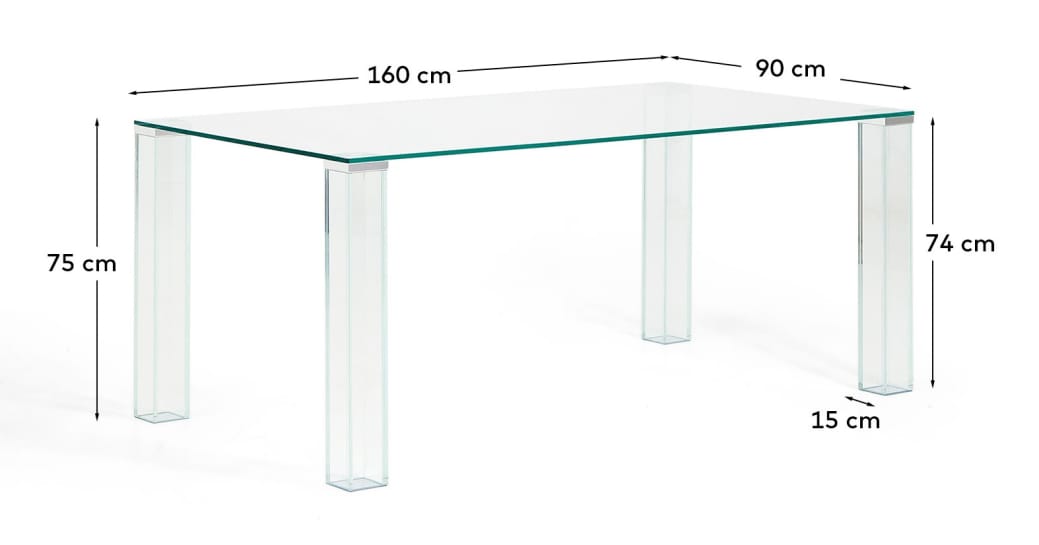 Adularia table in clear tempered glass 160 x 90cm - sizes