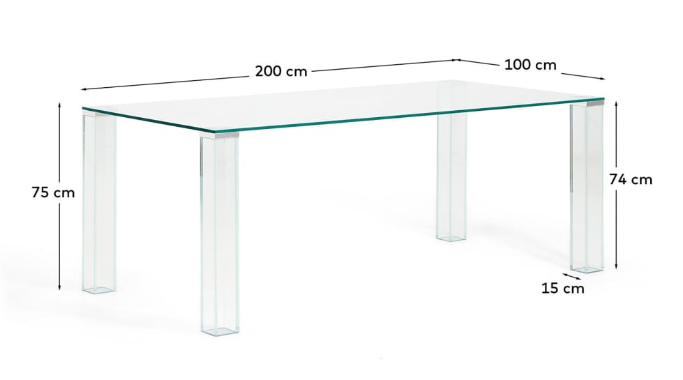 Adularia table in clear tempered glass 200 x 100cm - sizes