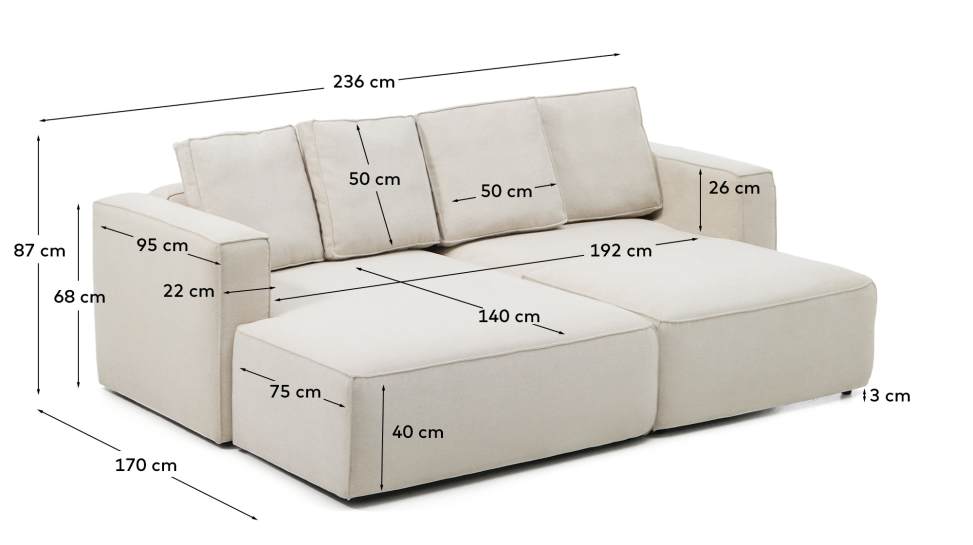 Marela beige chenille 3-seater sofa bed with left chaise longue 236cm FSC Mix Credit - sizes