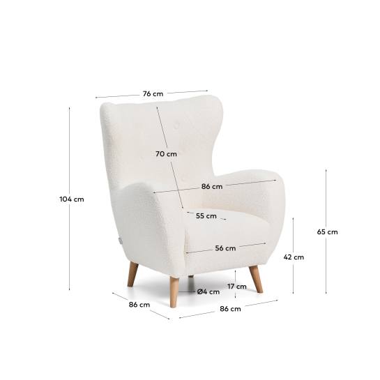 Πολυθρόνα Patio με βραδύκαυστο ύφασμα από ακατέργαστο μαλλί και πόδια από μασίφ ξύλο οξιάς FSC Mix Credit - μεγέθη