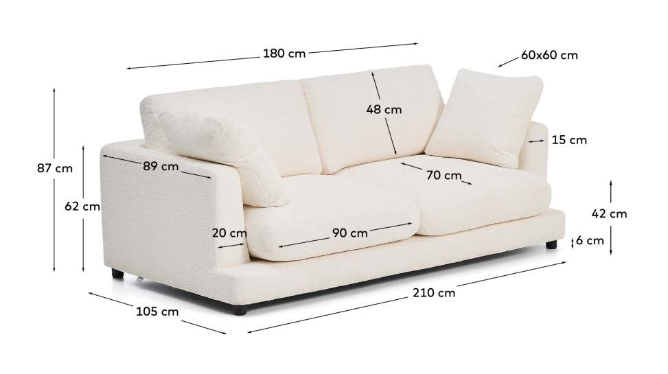 Καναπές Gala 3 θέσεων, βραδύκαυστος, ακατέργαστο δέρμα προβάτου, FSC Mix Credit, 210 εκ. - μεγέθη