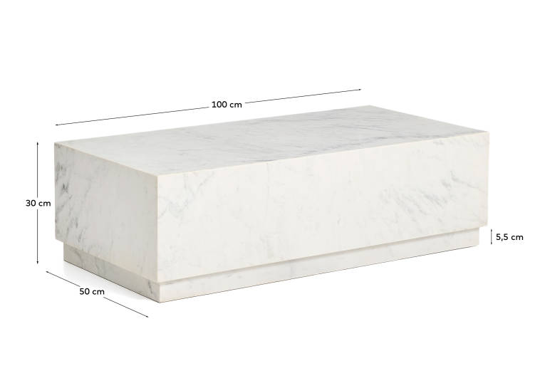 Sorein coffee table in white marble 100 x 50 cm - sizes