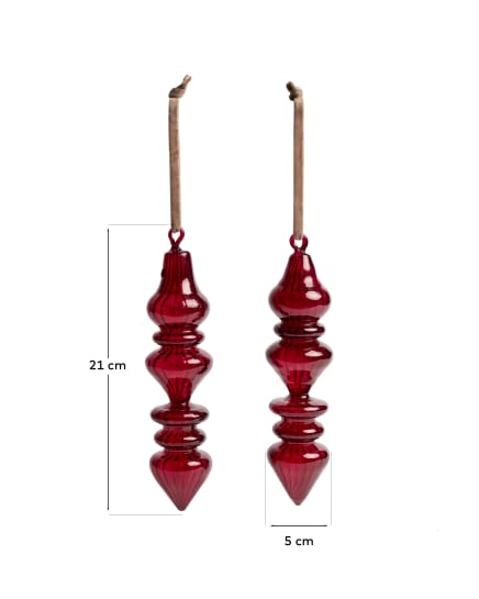 Σετ 2 κρεμαστών στολιδιών Lioren από ανακυκλωμένο κόκκινο γυαλί 21 cm - μεγέθη