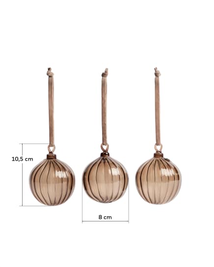 Σετ 3 κρεμαστών διακοσμητικών Oranel από ανακυκλωμένο γυαλί σε καφέ χρώμα Ø 8 cm - μεγέθη